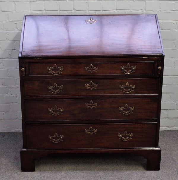 An 18th century mahogany bureau, the fitted interior over four long graduated drawers, on bracket feet, 91cm wide x 104cm high.