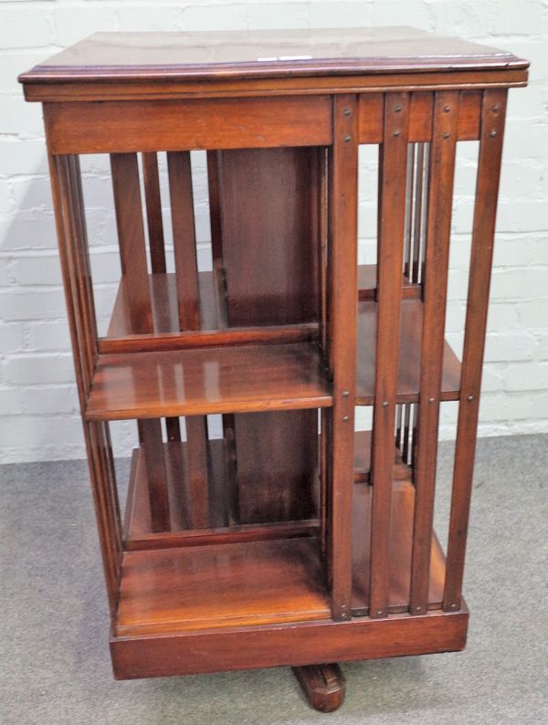 A late 19th century mahogany square revolving bookcase, 54cm wide x 95cm high.