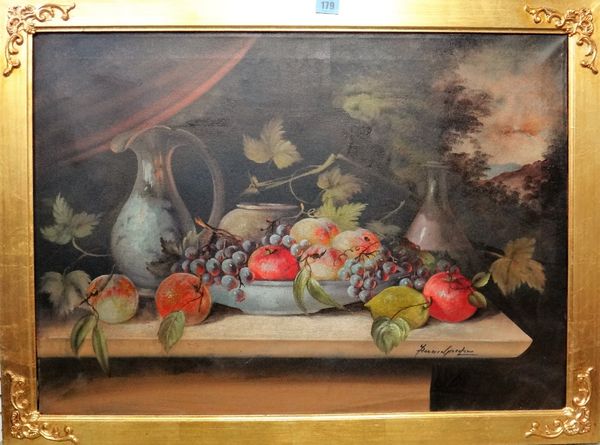 Francesco Giordano (20th century), Still life, oil on canvas, signed, further signed on reverse, 49cm x 69cm.  D1