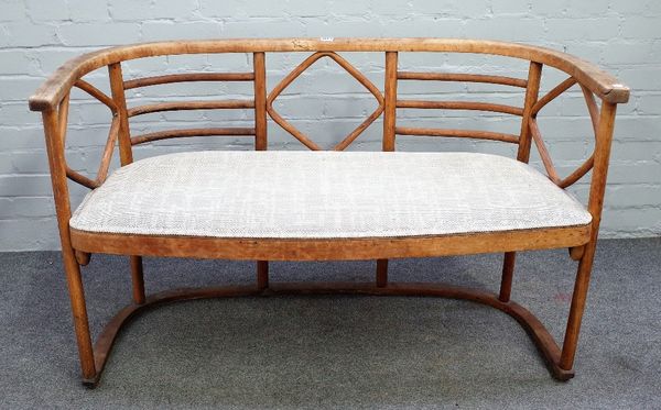 Thonet; a beech bentwood tub back sofa, 123cm wide x75cm high.