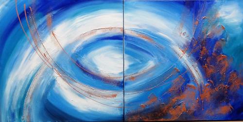 D** Nova (contemporary), Blue abstracts, a pair, oil on canvas, one signed on overlap, unframed, each 61cm x 61cm, (2).  D1