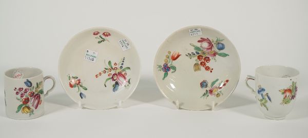 A Doccia porcelain coffee can, coffee cup and two saucers, circa 1770, each  brightly painted with flower sprays, (a.f), (4).