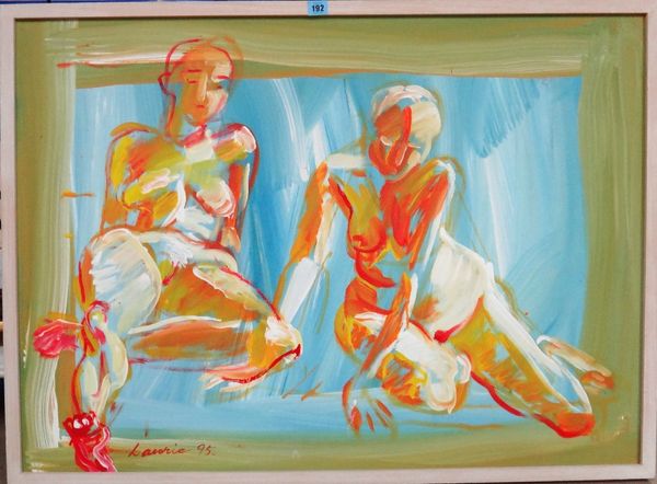 ** Lawrie (20th century), Figures, oil on canvas, signed and dated '95, 71cm x 97cm.  E1