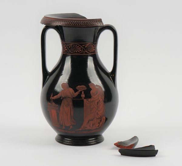 A rare Dillwyn's Etruscan ware small pelike vase, 1847-1850, the red earthenware body printed in black each side with classical figures beneath an ant