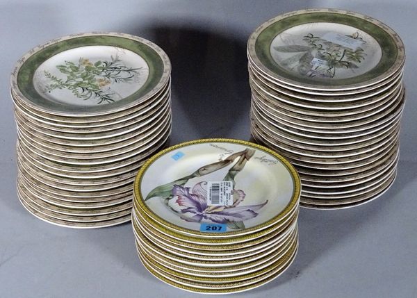 AMERICAN ATELIER; a large quantity of 20th century dinner plates with botanical decoration, (qty).  S2M