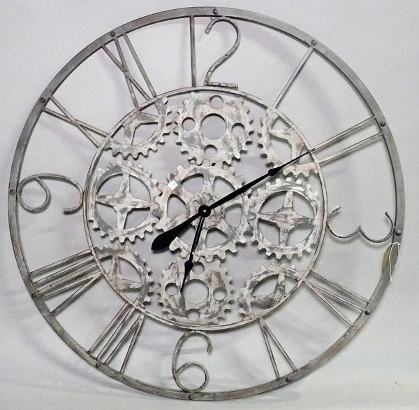 A 20th century grey painted metal wall clock, 93cm diameter.  D3