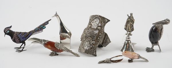 Foreign and plated wares, comprising; a filigree and enamelled model of a standing bird, detailed Silver S.925, a filigree bangle, a model of a giraff