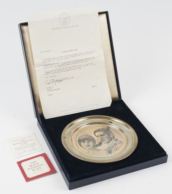 A silver circular dish, commemorating the wedding of His Royal Highness The Prince of Wales to Lady Diana Spencer, 29th July 1981, diameter 20.3cm, Bi