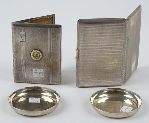 Silver, comprising; a rectangular cigarette case, the cover applied with a circular enamelled badge, detailed Transvaal Scottish, otherwise engine tur