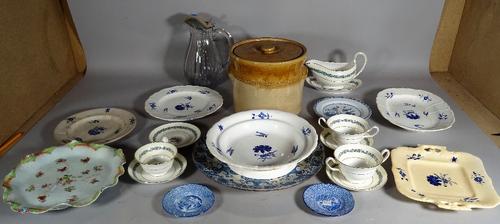 Ceramics, including; a Wedgewood part dinner and tea service with blue floral decoration, glass jug with silver plated lid and sundry.  S1B