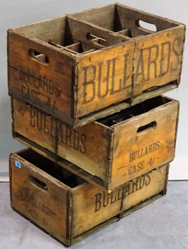 A group of three early 20th century 'Bullards' bottle carrying boxes.  D5