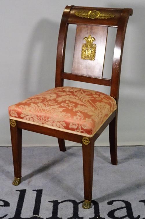 A 19th century Empire style mahogany and ormolu mounted hall chair, 45cm wide x 85cm high.  D2