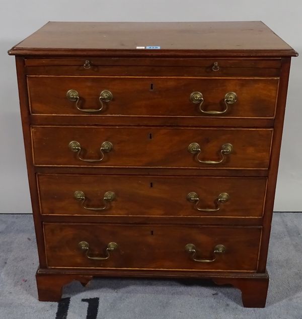 A late George III mahogany chest brushing slide over four long graduated drawers on bracket feet, 65cm wide x 73cm high.  D3