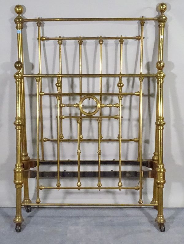 A late Victorian brass single bed, 107cm wide x 158cm high.  B5