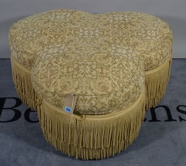 A 20th century hardwood framed trefoil shaped Ottoman, 95cm wide x 47cm high. E2