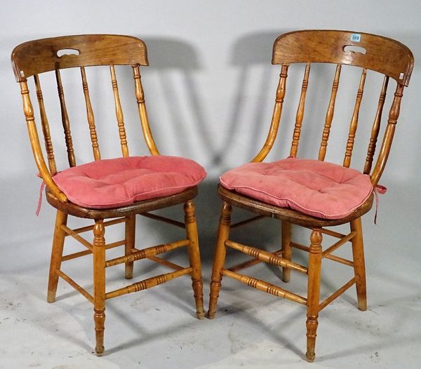 A set of six early 20th century oak and elm bar back dining chairs, 46cm wide x 86cm high. S4