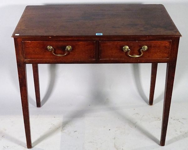 A George III mahogany two drawer side table on tapering square supports, 83cm wide x 72cm high. D2