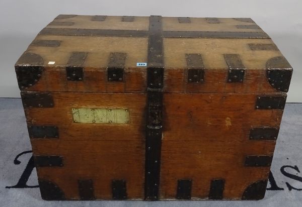 A 19th century oak and iron bound silver trunk, 86cm wide x 59cm high.  D4