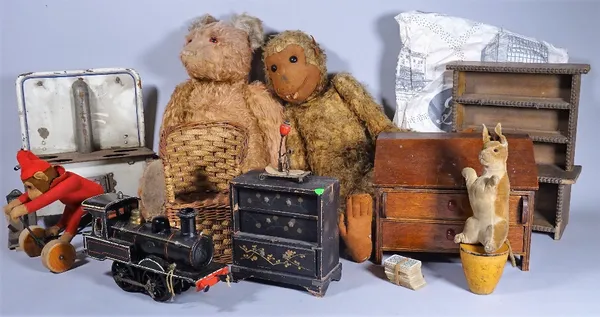 A quantity of early 20th toys, teddies and sundry, (qty).  S2B