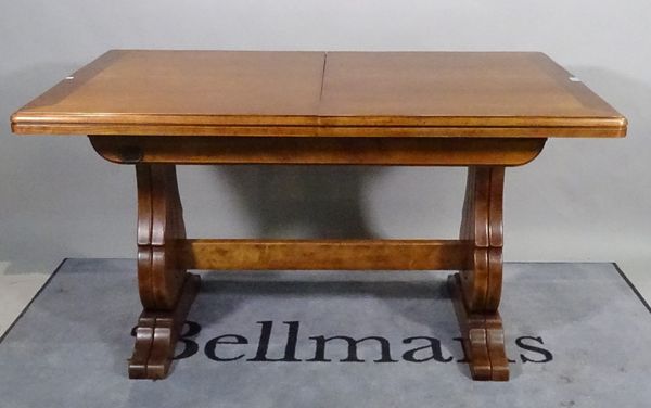 A 20th century Italian stained beech rectangular extending dining table with one integral leaf, 145cm wide x 80cm high x 205cm fully extended.  D3