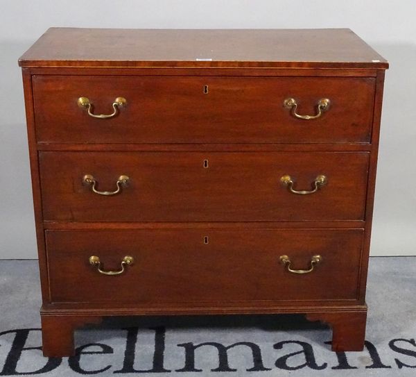 A late George III mahogany chest of three long drawers on bracket feet, 93cm wide x 86cm high.   D5