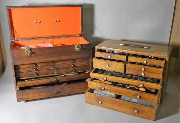 Two 20th century tool boxes containing watch and clock makers tools.  S5B