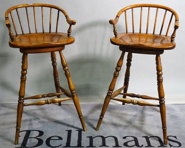 A pair of 20th century ash and elm bar stools, 49cm wide x 97cm high, (2).  C1