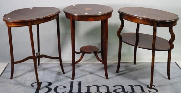 A group of three Edwardian mahogany occasional tables, the largest 54cm wide x 72cm high.  D2