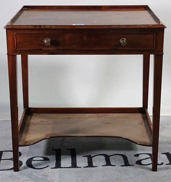 A late 19th century mahogany style drawer writing table with platform undertier, 77cm wide x 78cm high. D2