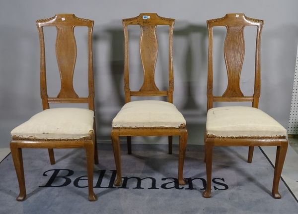 A set of eight French vase back dining chairs on splayed tapering square supports, 50cm wide x 111cm high, (8).  B4