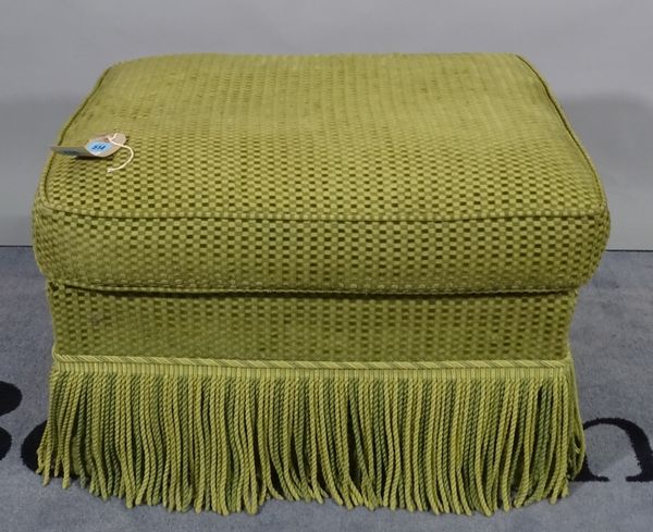 Lewis Mittman; a modern green upholstered rectangular footstool, 68cm wide x 45cm high. D2