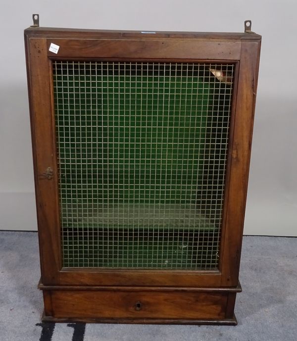 A 19th century mahogany single drawer hanging spice cupboard with mesh door, 52cm wide x 78cm high. B2