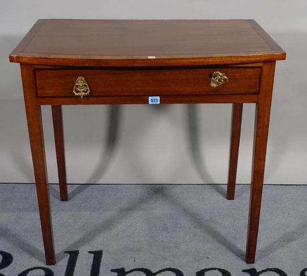 A 19th century mahogany side table, with single frieze drawer, on tapering square supports, 77cm wide x 74cm high. D2