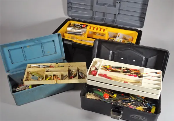 Fishing equipment; Two tackle boxes, an Old Pal box with over 100 vintage floats some lures, a lure box with a good selection of lures, (qty).   S3M