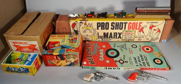 A quantity of vintage games and collectable toys, including; Marx 'Pro-shot golf' Mamod steam engine, Toy Town Telephone Exchange, Matchbox die-cast v