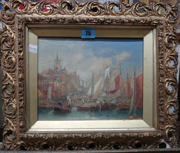 English School (19th century), A busy port scene, watercolour and gouache, 19cm x 24cm.  B1