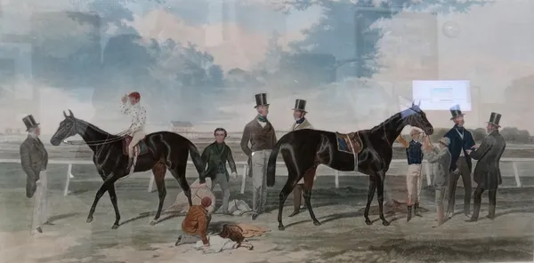 After Harry Hall, The Great Match, aquatint by Charles Hunt with hand colouring, 65cm x 113cm.