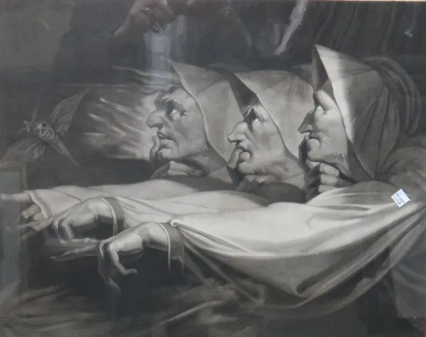 After Henry Fuseli, The Weird Sisters (Witches), mezzotint by J. R. Smith, 45cm x 56cm.