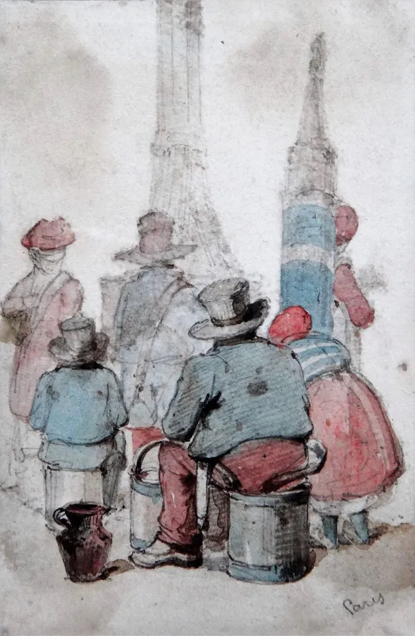 Ambrose Poynter (1796-1886), A group of seated figures, watercolour, inscribed Paris, 11.5cm x 7.5cm.