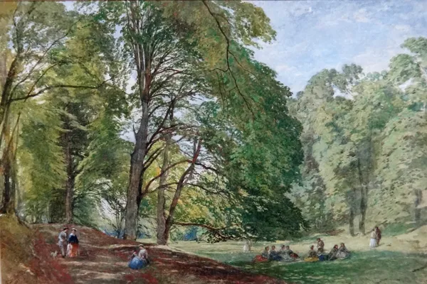 George Haydock Dodgson (1811-1880), Figures in parkland, watercolour, signed and dated '63, 33cm x 50cm.