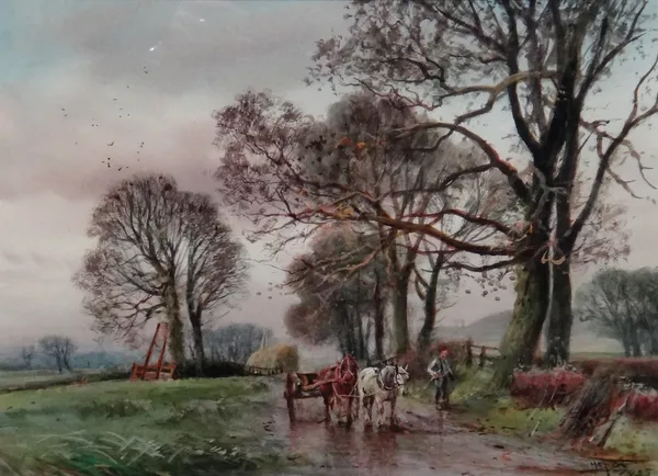 Henry Charles Fox (1855-1929), Horse and cart, watercolour, signed and dated 1925, 27cm x 37cm.