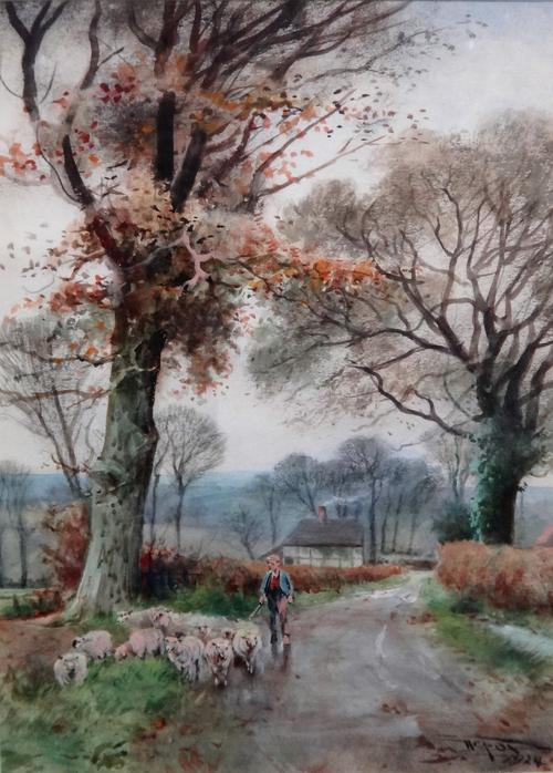 Henry Charles Fox (1855 - 1929), Cattle in a lane; Ferry Cottage, Burpham, two watercolours, both signed and dated, one 1922 the other 1924, each 36cm