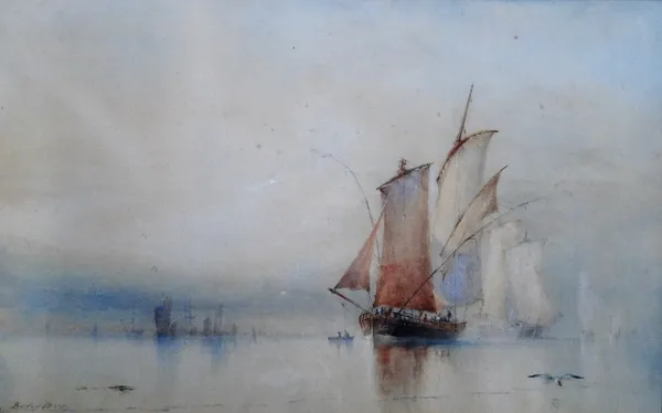 Barlow Moore (1834-1897), Boats in still waters, watercolour, signed, 29cm x 46cm