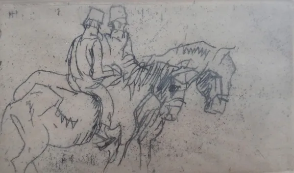Frank Brangwyn (1867-1956), Two Arabs on horses; Costers' Carts; The Morning After; A goodbye at their friend's departure overseas; A Discussion; A st