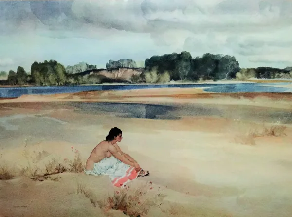 Sir William Russell Flint (1880-1969), Anne-Marie by the Loire, colour reproduction, signed in pencil, 46cm x 61.5cm. ARR