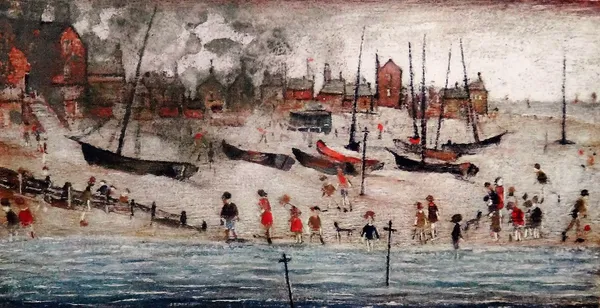 Laurence Stephen Lowry (1887-1976), The Beach, colour print, signed in pencil, 29cm x 52cm. ARR