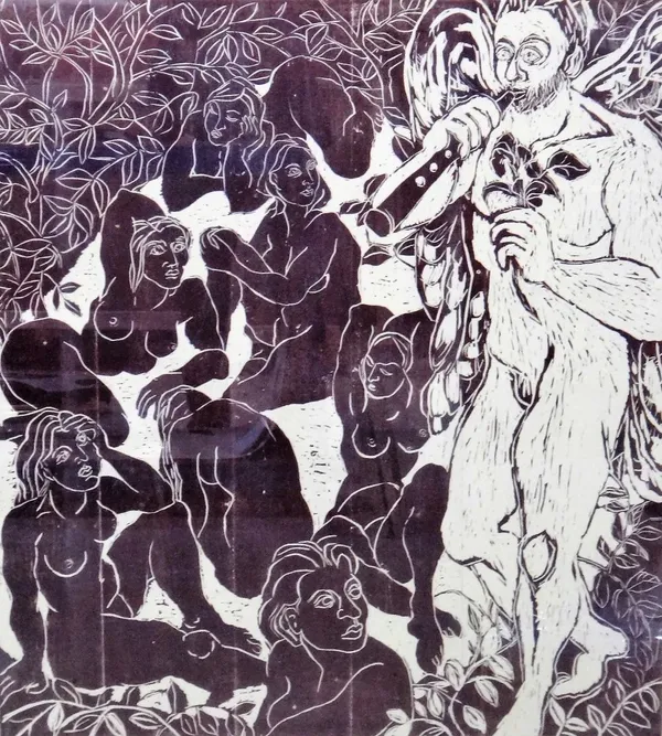 Kalliopi C. Lemos (contemporary), The women of Isphahan, woodcut print, signed and inscribed, 101cm x 91cm. ARR  4892