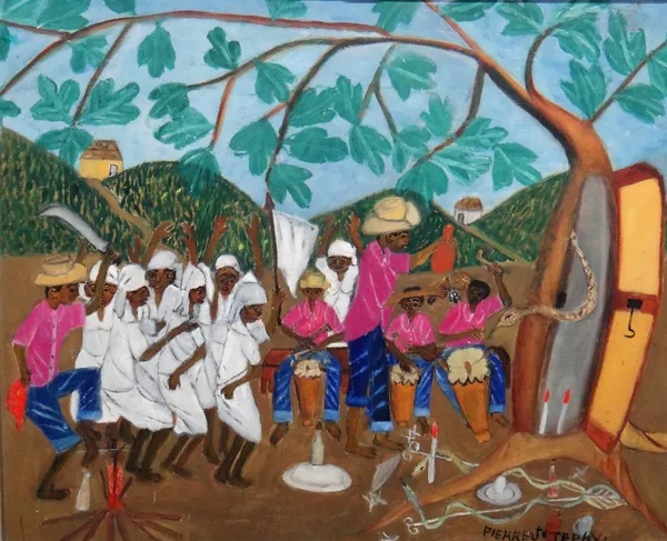 Pierre-Joseph Valcin (1927-2000), Voodoo Ceremony, Haiti, oil on board, signed, 49cm x 60.5cm.