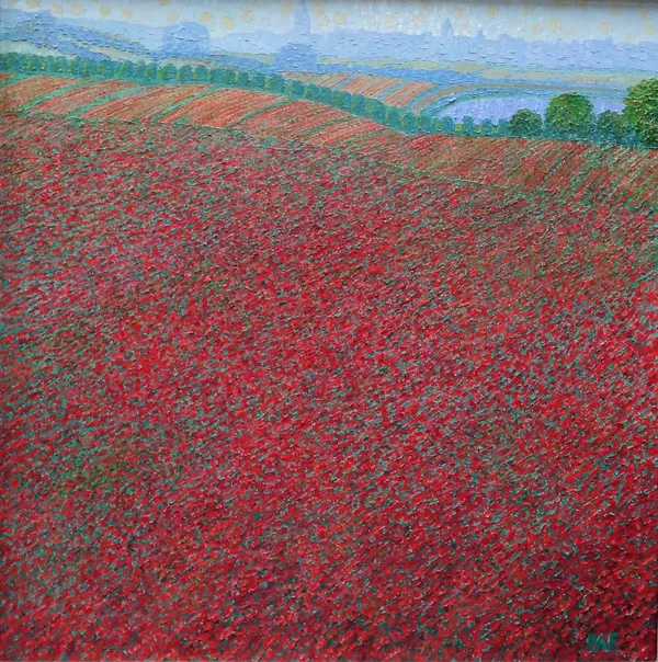 ** Pae (21st century), Poppy field, oil on canvas, signed, dated 2002/2003 on stretcher, 98cm x 98cm.  6724