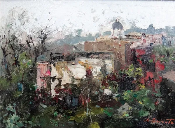 Ezelino Briante (1901-1970), View of an Italianate town, oil on board, signed, 28.5cm x 38cm. ARR